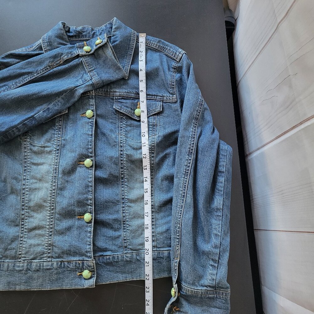 Coldwater Creek Denim Jean Jacket, Faux Jade/Brass Button-up, Women’s Petite XL - Picture 8 of 8
